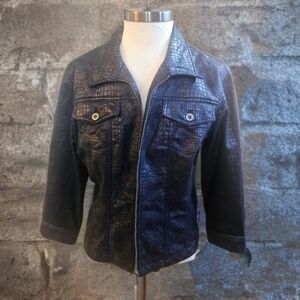 Ruby Rd. Black Croc-Embossed Leather Jacket